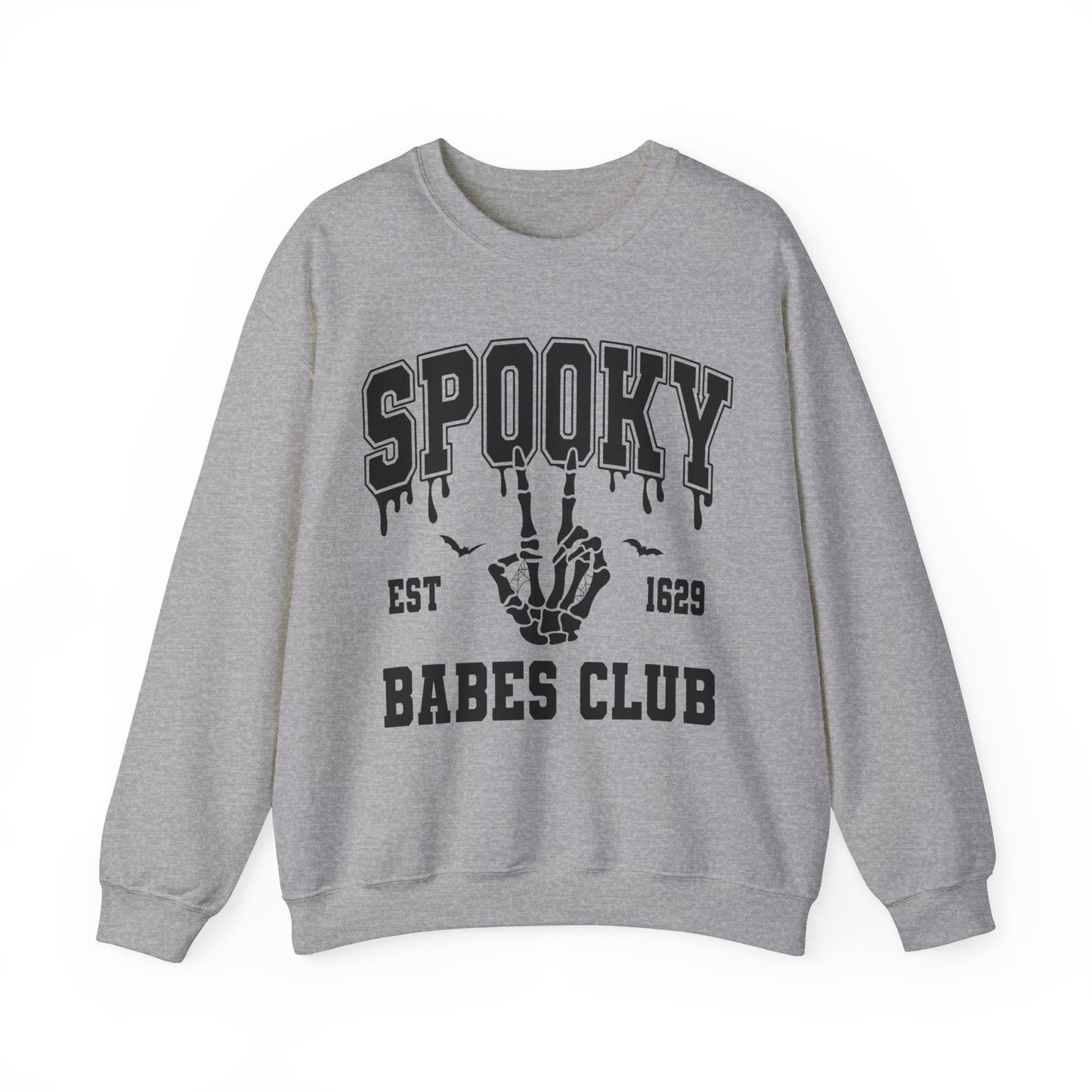 Spooky Babes Club Halloween Sweatshirt Est 1629 Cute Halloween Crewneck Fall Sweater Cool Halloween Apparel Skeleton Hand Unique Women Gift