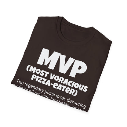 Funny Unisex Softstyle T-Shirt,"MVP - Most Voracious Pizza-eater ",Unique Apparel Gift, Humorous Cool Gag Novelty Tee Present