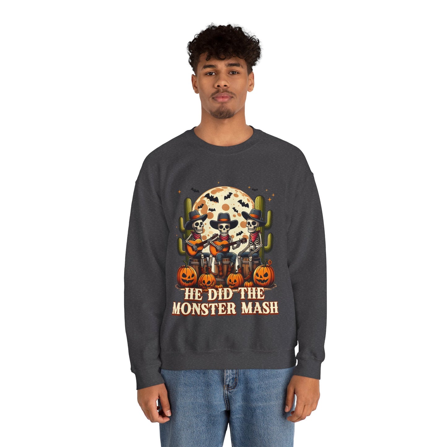 He Did The Monster Mash Sweatshirt Funny Western Halloween Sweater Vintage Skeleton Cowboy Band Funny Fall Pumpkin Sweatshirt Halloween Gift