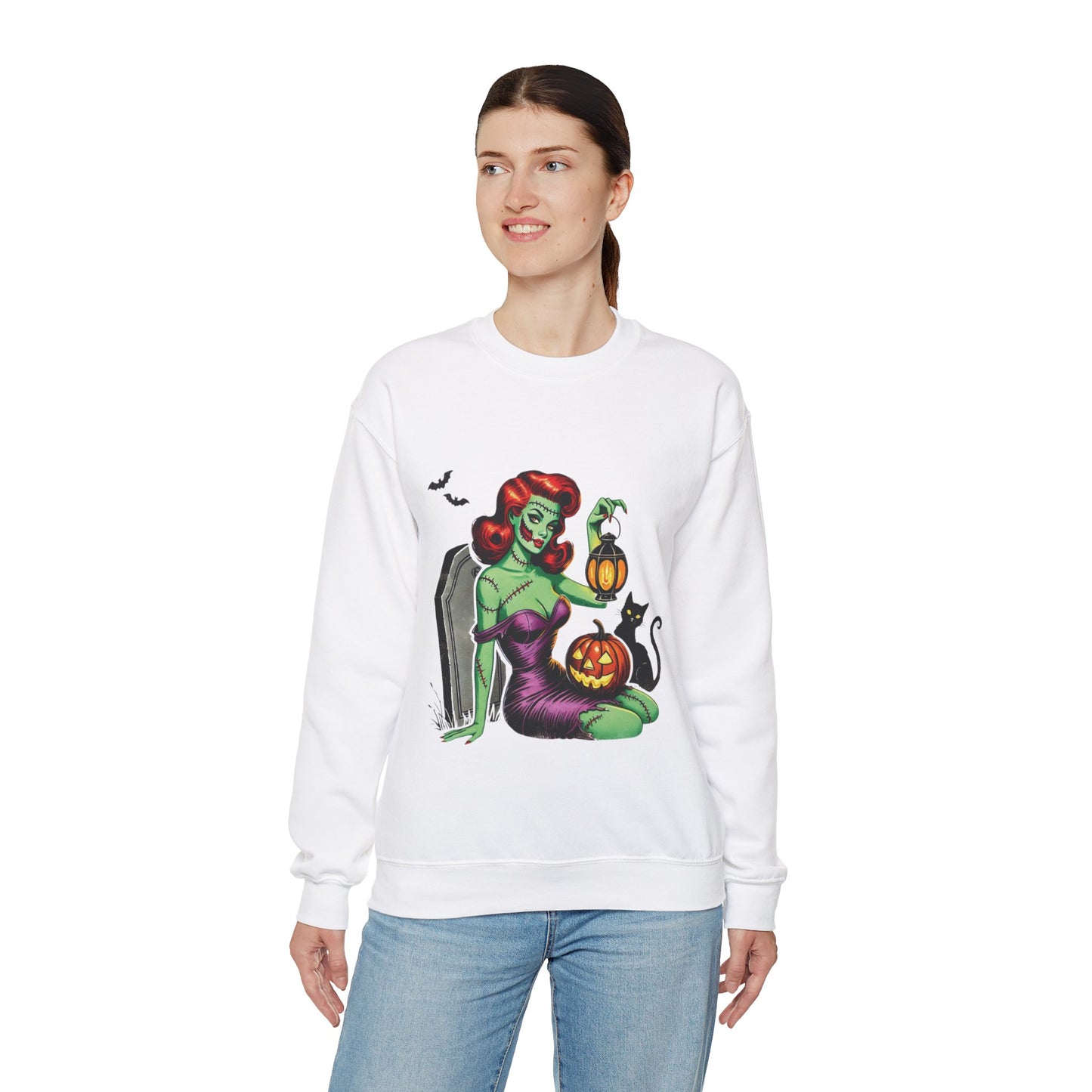 Zombie Pin-Up Girl Sweatshirt Halloween Zombie Girl Sweater Retro Pin Up Girl Zombie Pullover Vintage Zombie Pin Up Girl Sweater Womans Gift