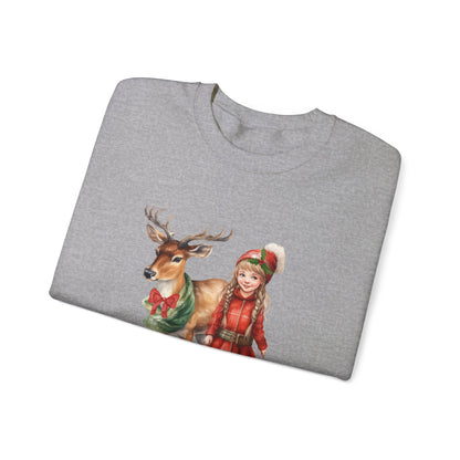 Vintage Reindeer Christmas Sweatshirt 50s Vintage Graphic Tee Vintage Retro Christmas Sweater 1950s Girl and Reindeer Sweat Rudolph Crewneck