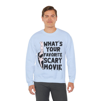 What's Your Favorite Scary Movie Sweatshirt Horror Movie Addict Sweater Ghostface Halloween Sweatshirt Scream Sweater Gift Horror Movie Club