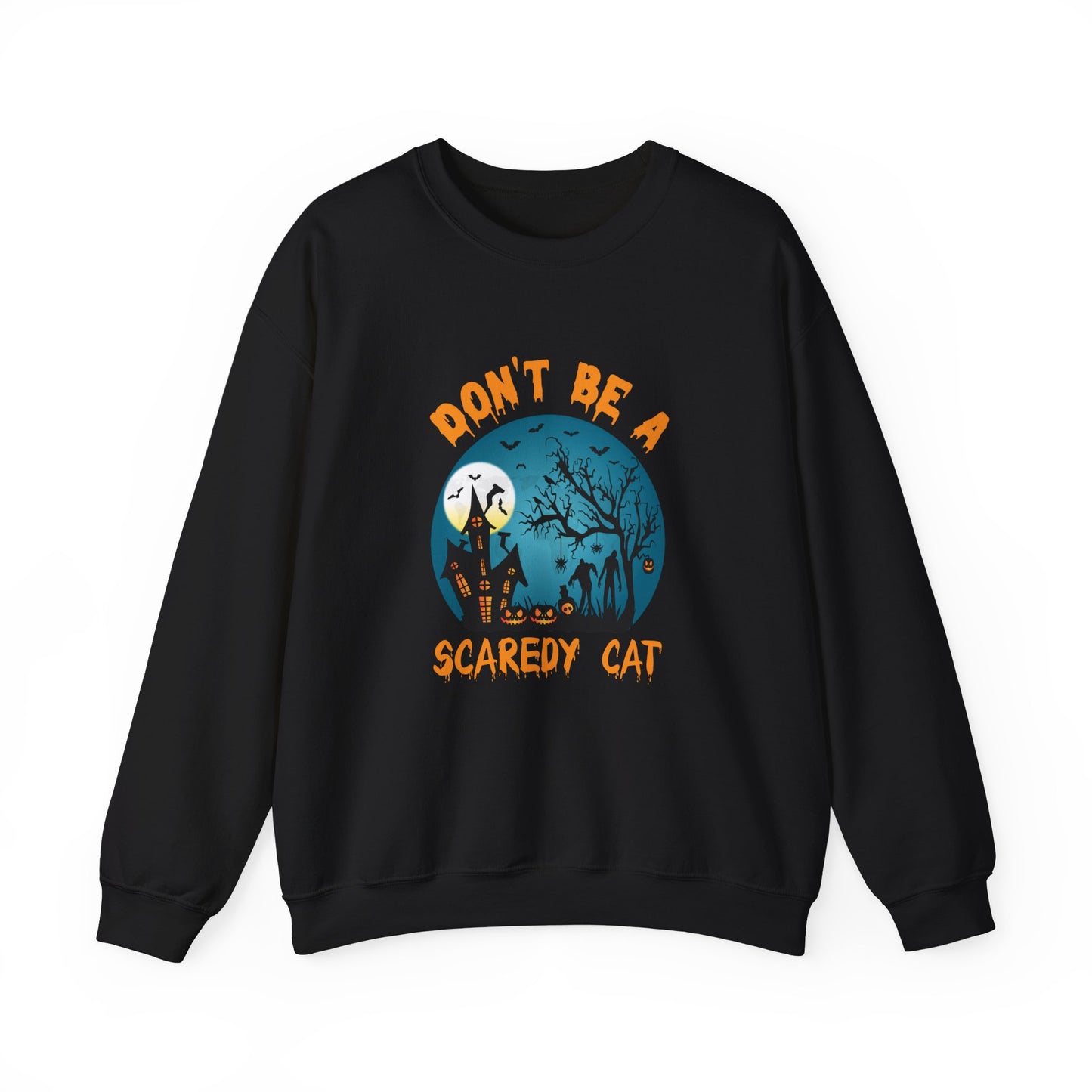 Don't Be A Scaredy Cat Sweatshirt Funny Halloween Sweater Retro Halloween Spooky Season Apparel Cute Halloween Crewneck Witch Sweater Gift