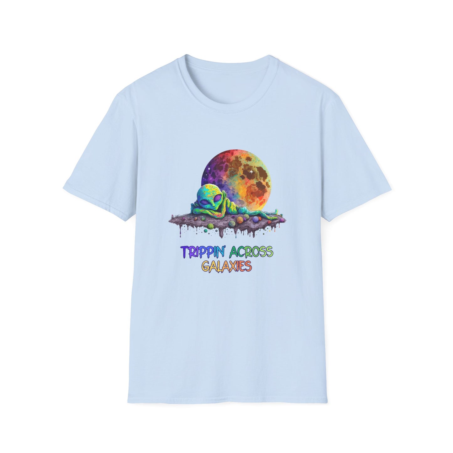 Cute Space Alien T-Shirt Graphic Art Unisex tshirt Funny UFO Lover Tee UAP Shirts Weird Cool Gift Psychedelic Retro Trippin' Across Galaxies