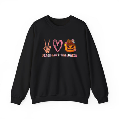 Peace Love Halloween Sweatshirt Funny Halloween Sweater Pumpkin Skeleton Spooky Season Lover Peace Love Pumpkin Sweatshirt Retro Halloween