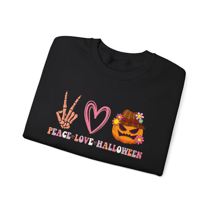 Peace Love Halloween Sweatshirt Funny Halloween Sweater Pumpkin Skeleton Spooky Season Lover Peace Love Pumpkin Sweatshirt Retro Halloween