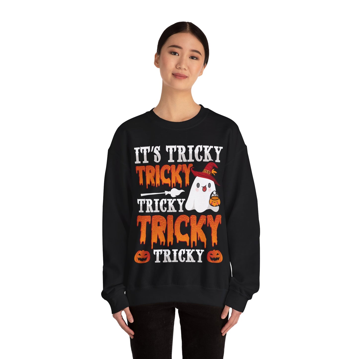 It's Tricky Sweatshirt Trick or Treat Sweater Funny Halloween Sweat Cute Halloween Ghost Crewneck Spooky Season Outfit Tricky Funny Ghost