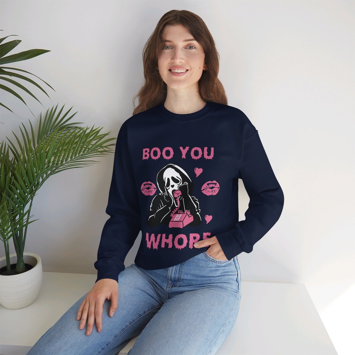 Boo You Whore Sweatshirt Funny Halloween Sweater Spooky Season Sweatshirt Horror Movie Halloween Outfit Ghostface Valentine Sweatshirt Gift