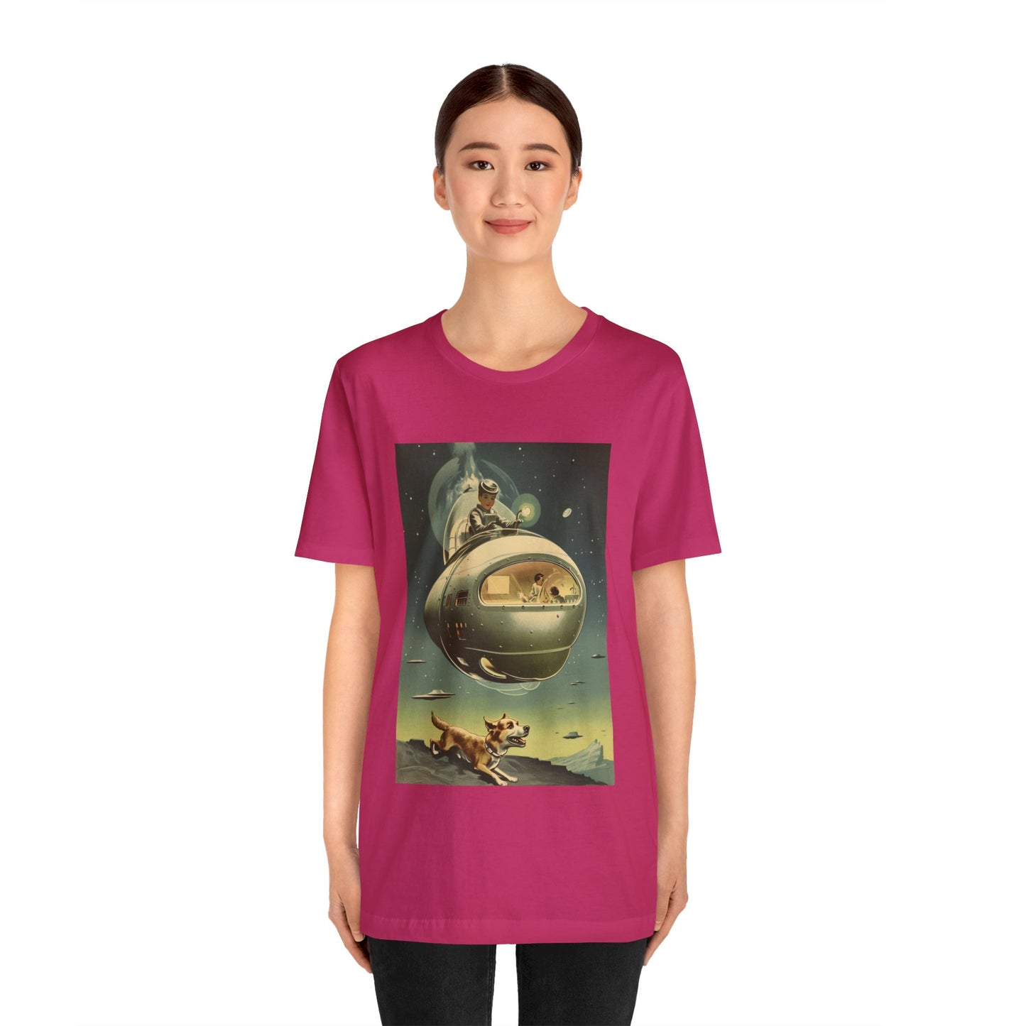 Funny Spaceship Dog UFO Shirts Unique Flying Saucer Weird Cool Gift Retro Vintage Graphic UAP tshirt Galaxy Dog Unisex T-Shirt Dog Lover Tee