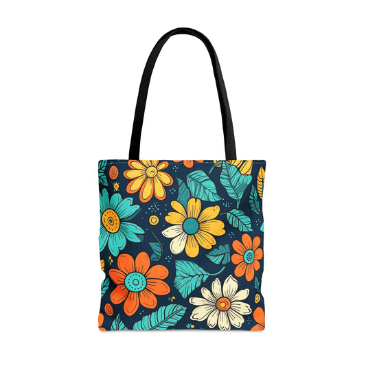 Retro Groovy Floral Tote Bag Vintage Boho Chic All Purpose Casual Shoulder Bag Hippie Flower Power Unique Gift Idea Ladies 70s Aesthetic Bag