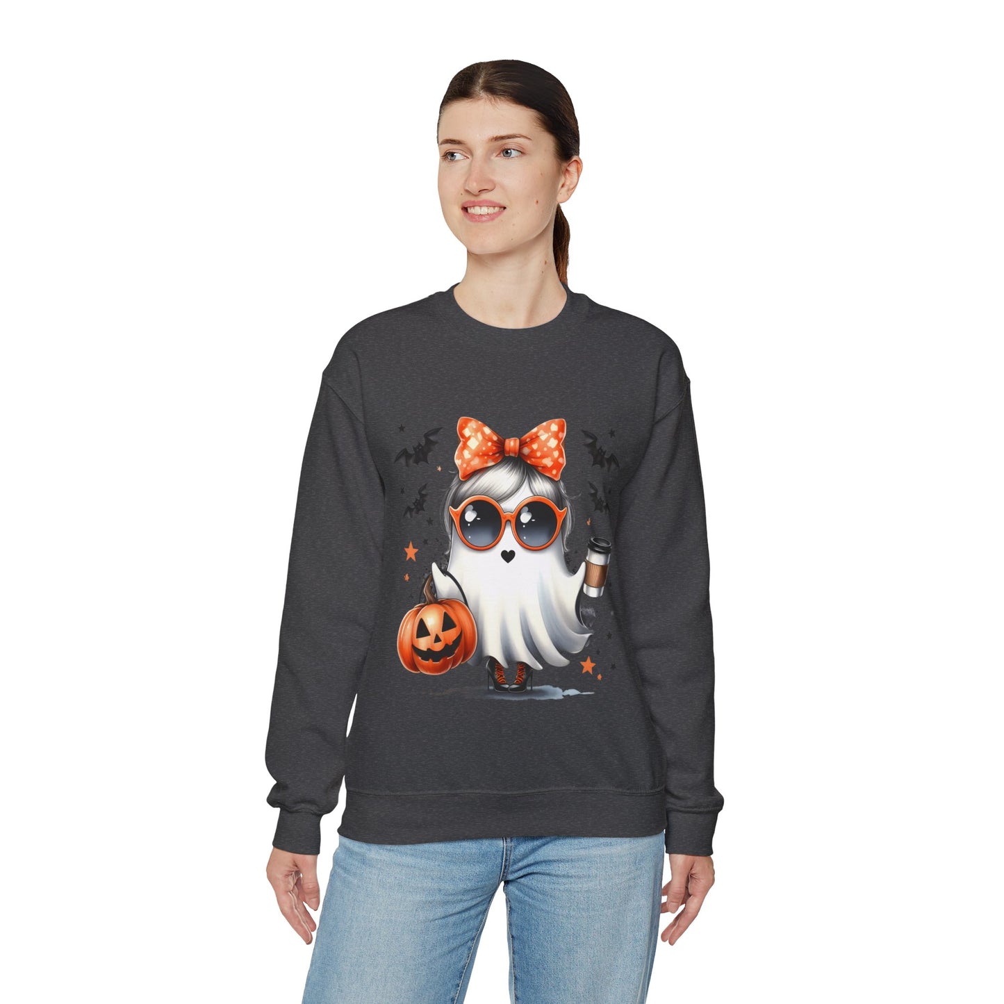 Boo-Jee Ghost Halloween Sweatshirt Cute Ghost Sweatshirt Fall Sweater Bougie Ghost Coffee Lover Pullover Sweater Autumn Boojee Spooky Season