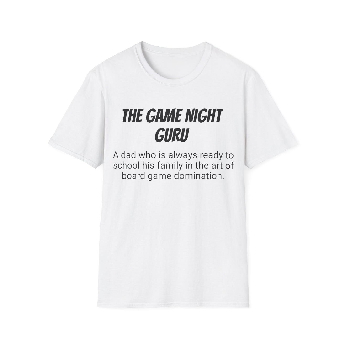 Funny Dad's Mens Softstyle T-shirt, "The Game Night Guru",Father's Day Gift,Tee for Him,Adult Humorous Unique Novelty Present