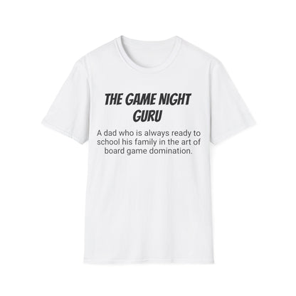 Funny Dad's Mens Softstyle T-shirt, "The Game Night Guru",Father's Day Gift,Tee for Him,Adult Humorous Unique Novelty Present