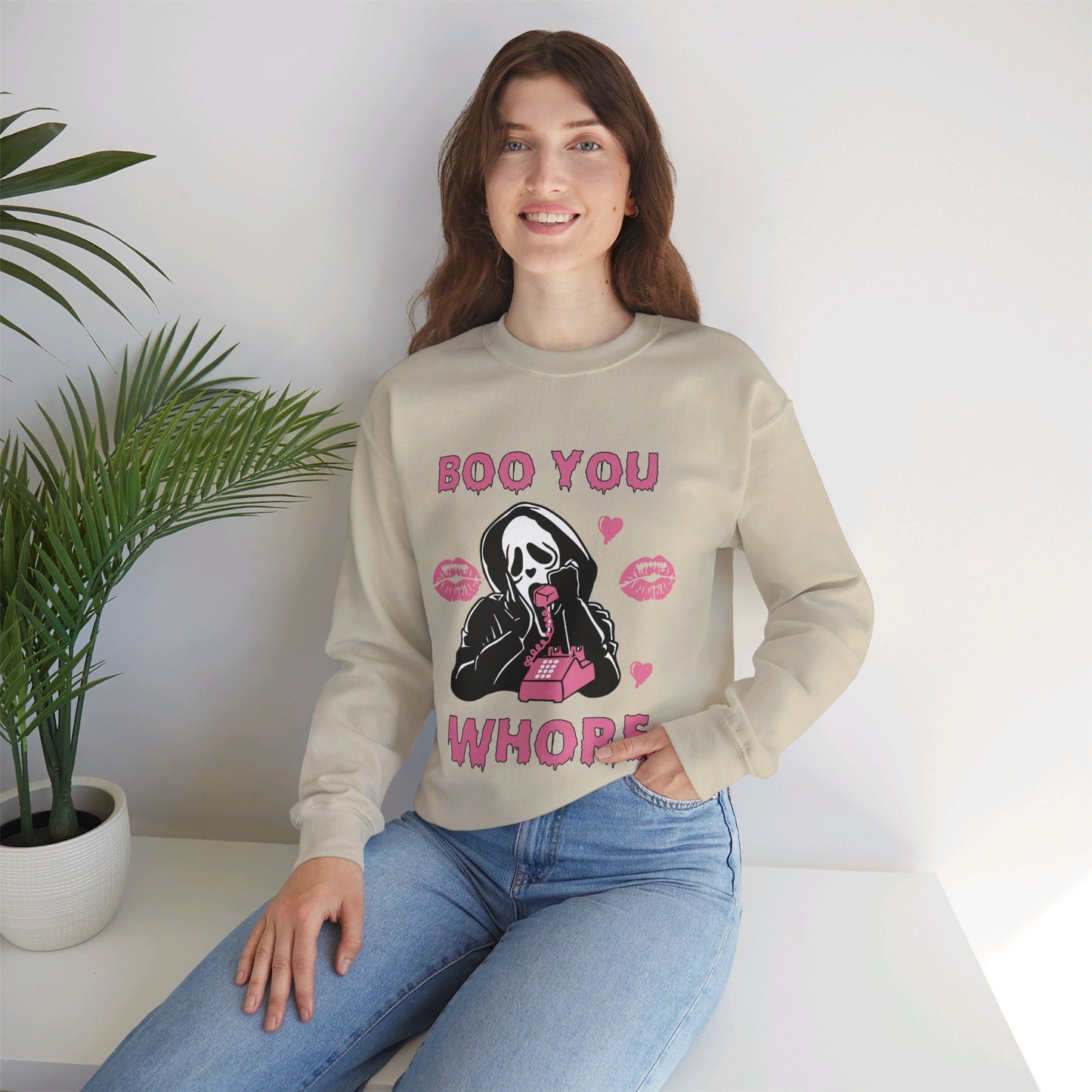 Boo You Whore Sweatshirt Funny Halloween Sweater Spooky Season Sweatshirt Horror Movie Halloween Outfit Ghostface Valentine Sweatshirt Gift