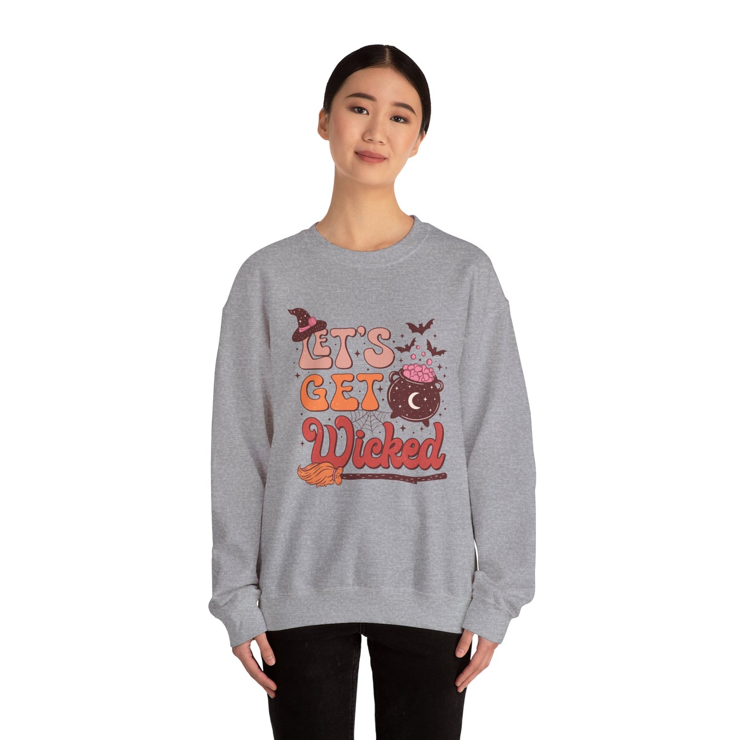 Let's Get Wicked Sweatshirt Funny Halloween Sweater Wicked Sweat Magical Spooky Season Crewneck Retro Halloween Witch Sweatshirt Women Gift