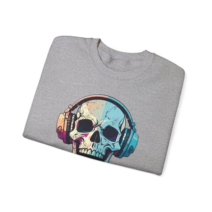 Retro Halloween Sweatshirt Groovy Skull Headphones Crewneck Vintage Fall Sweater 1970s Halloween Apparel Funny Unique Novelty Unisex Gift