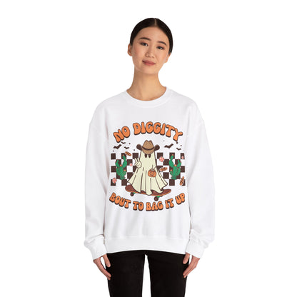 No Diggity Bout To Bag It Up Sweatshirt Funny Cowboy Halloween Sweater Trick or Treat Sweat Retro Halloween Crewneck Western Halloween Gift