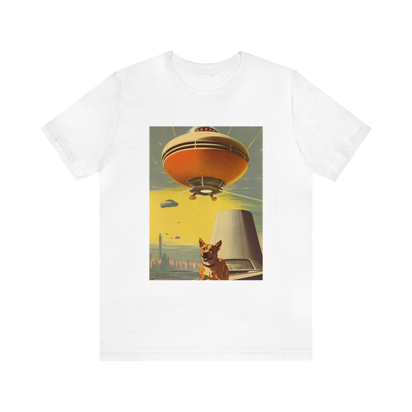 Funny Spaceship Dog UFO Shirts Retro Vintage Graphic UAP tshirt Dog Lover Tee Weird Cool Gift Galaxy Dog Unisex T-Shirt Unique Flying Saucer