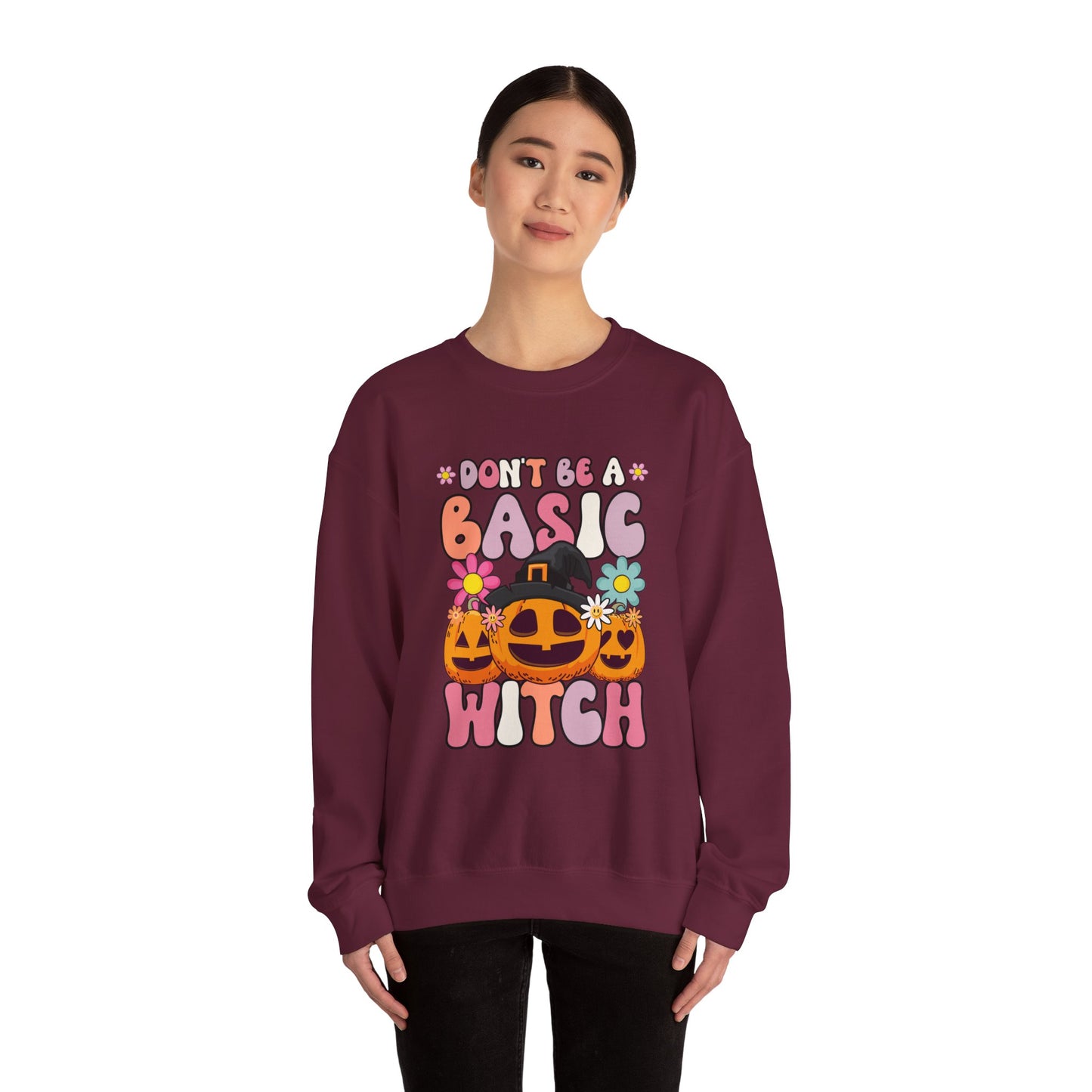 Don't Be a Basic Witch Sweatshit Retro Halloween Sweater Witch Halloween Groovy Sweat Spooky Season Apparel Crewneck Halloween Women Gift