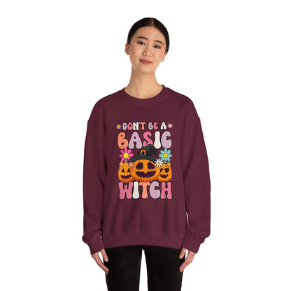 Don't Be a Basic Witch Sweatshit Retro Halloween Sweater Witch Halloween Groovy Sweat Spooky Season Apparel Crewneck Halloween Women Gift