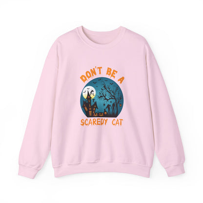 Don't Be A Scaredy Cat Sweatshirt Funny Halloween Sweater Retro Halloween Spooky Season Apparel Cute Halloween Crewneck Witch Sweater Gift