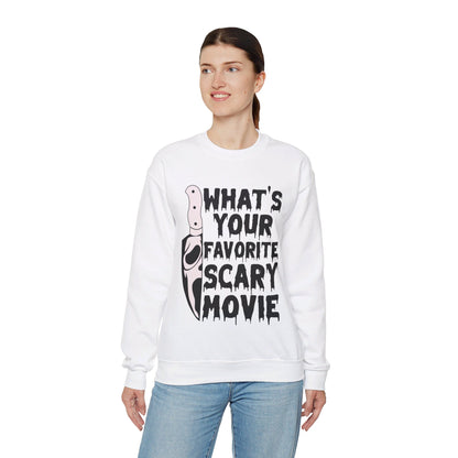 What's Your Favorite Scary Movie Sweatshirt Horror Movie Addict Sweater Ghostface Halloween Sweatshirt Scream Sweater Gift Horror Movie Club