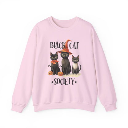 The Black Cat Society Halloween Sweatshirt Vintage Cats 1950s Halloween Sweater Retro Spooky Fall Season Funny Sweater Halloween Cat Lover