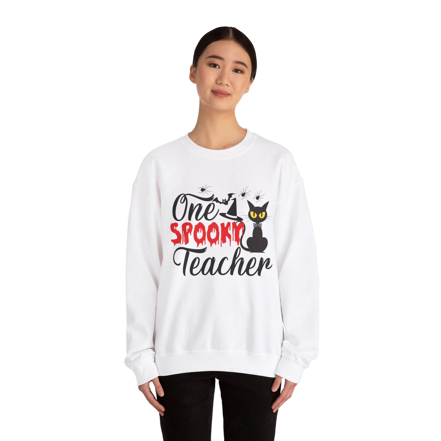 One Spooky Teacher Sweatshirt Cute Spooky Teacher Sweater Retro Teacher Halloween Sweatshirt Black Cat Lover Teacher Sweater Back To School