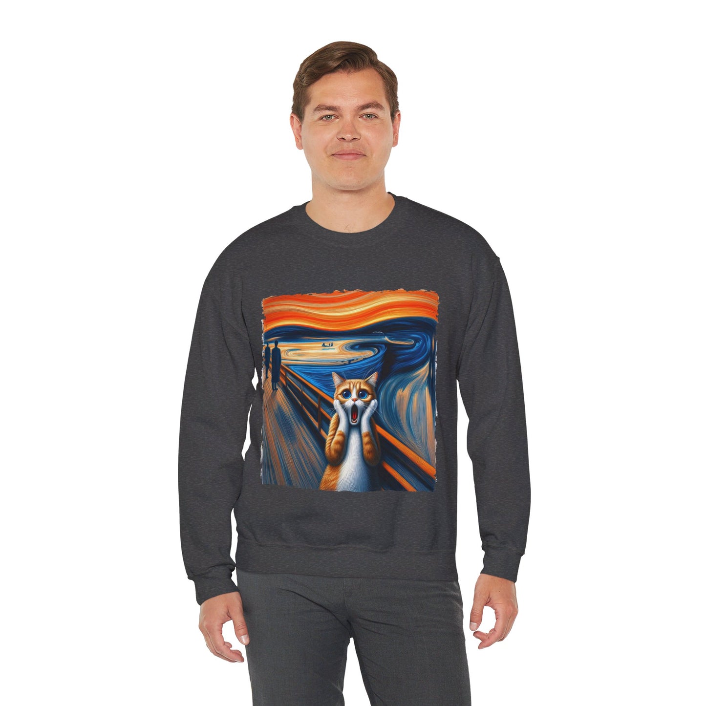 Funny Edvard Munch Cat Sweatshirt Funny The Scream-ing Cat Art Painting Sweater Parody of Edvard Munch Cat Sweater Unique Art Cat Lover Gift