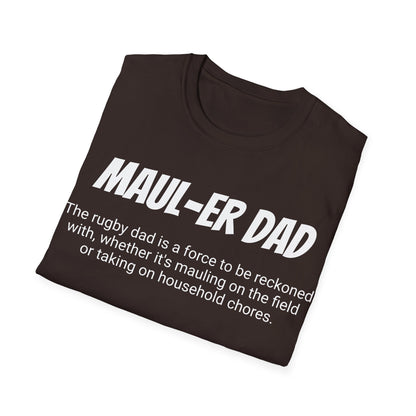 Funny Rugby Dad's Mens Softstyle T-shirt, "Maul-er Dad", Father's Day Gift, Humorous Unique Novelty Apparel Tee Present