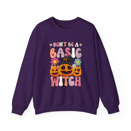 Don't Be a Basic Witch Sweatshit Retro Halloween Sweater Witch Halloween Groovy Sweat Spooky Season Apparel Crewneck Halloween Women Gift