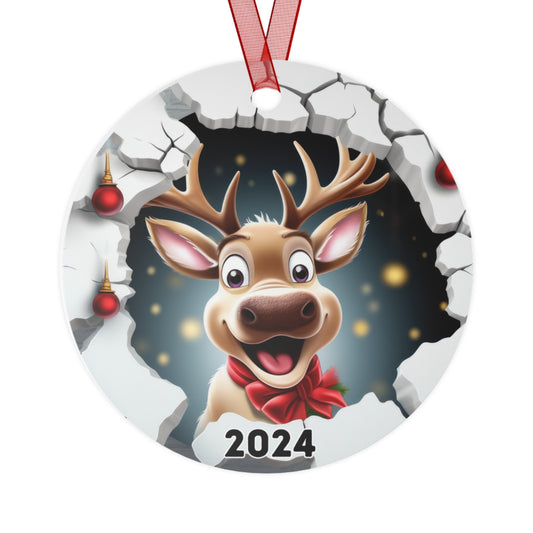 3D Breakthrough Cute Reindeer Ornament 2024 Christmas Decoration Holiday 2024 Heirloom Keepsake Round Metal Rudolph Ornament Exchangee Gift