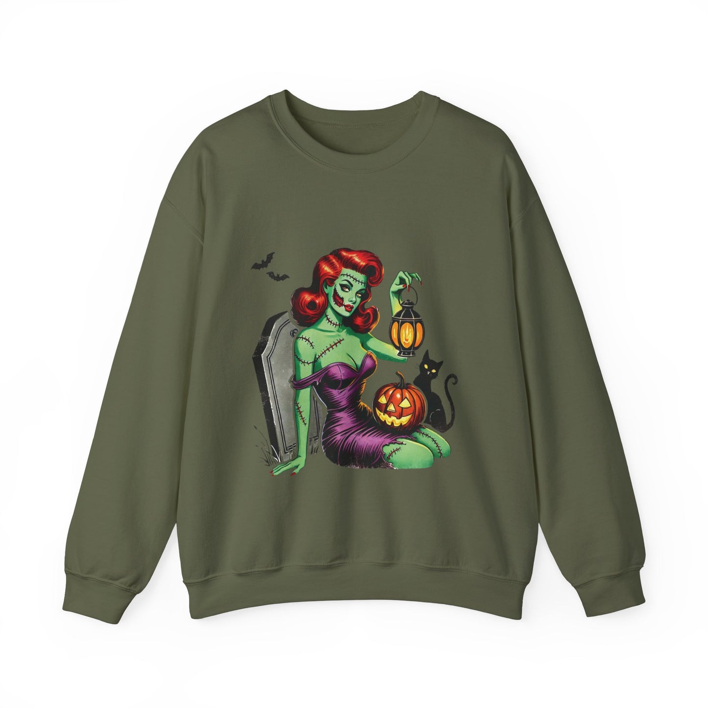 Zombie Pin-Up Girl Sweatshirt Halloween Zombie Girl Sweater Retro Pin Up Girl Zombie Pullover Vintage Zombie Pin Up Girl Sweater Womans Gift