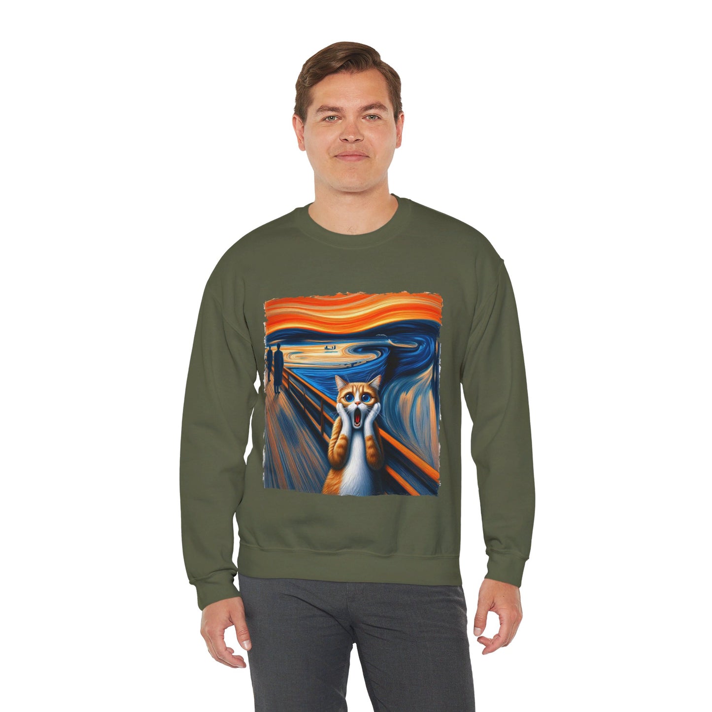 Funny Edvard Munch Cat Sweatshirt Funny The Scream-ing Cat Art Painting Sweater Parody of Edvard Munch Cat Sweater Unique Art Cat Lover Gift