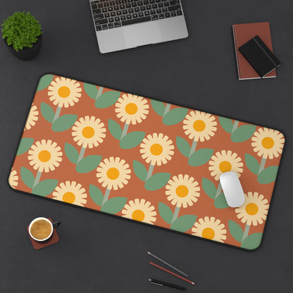 Retro Floral Desk Mat 60s 70s Groovy Hippie Flower Power Office Desk Accessories Funky Boho Chic Mouse Pad Vintage Desk Pad Gift Idea Ladies