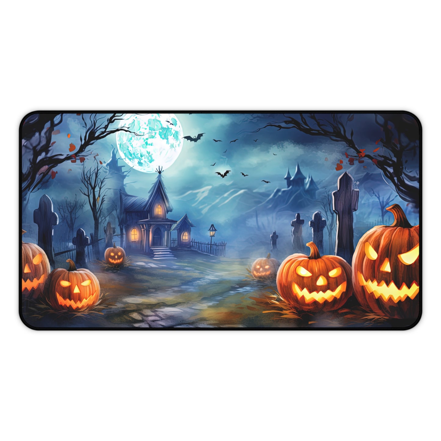 Halloween Desk Mat Haunted Graveyard Office Desk Accessories Creepy Pumpkins Large Mouse Pad Airey Full Moon Desk Pad Spooky Gaming Mousepad