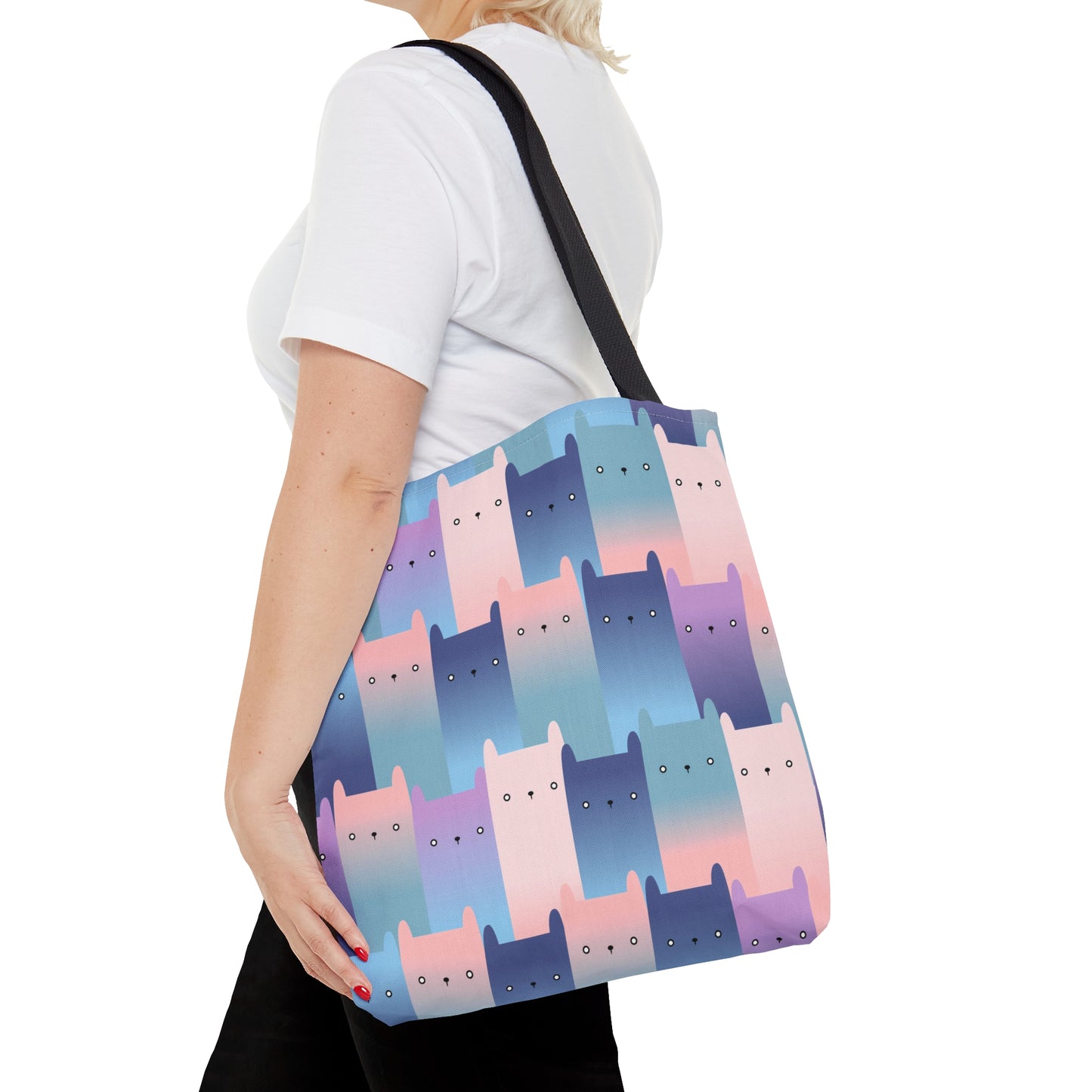 Cat Lovers Aesthetic Tote Bag Pastel Artistic Cartoon Cats Gift All Purpose Casual Shoulder Bag Unique Gift Idea for Cat Mom Feline Art Tote