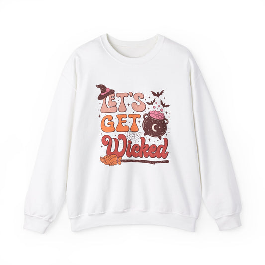 Let's Get Wicked Sweatshirt Funny Halloween Sweater Wicked Sweat Magical Spooky Season Crewneck Retro Halloween Witch Sweatshirt Women Gift