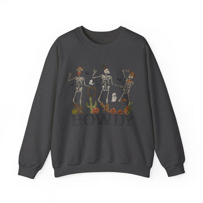 Howdy Cowboy Skeleton Sweatshirt Funny Halloween Sweater Retro Halloween Sweatshirt Western Halloween Party Outfit Rodeo Dancing Skeleton