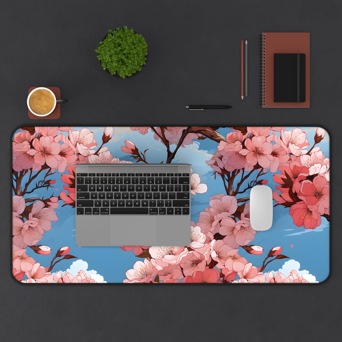 Anime Spring Flowers Desk Mat Lofi Office Desk Accessory Manga Floral Mouse Pad Japanese XL Desk Pad Large Gaming Mousepad Unique Gift Idea