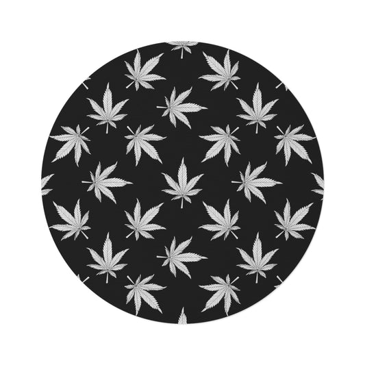 Cannabis Round Rug Marijuana Home Decor Black White Weed Non Slip Rug Pot Leaves Carpet Matching Bedroom Living Room Games Room Mens Gift