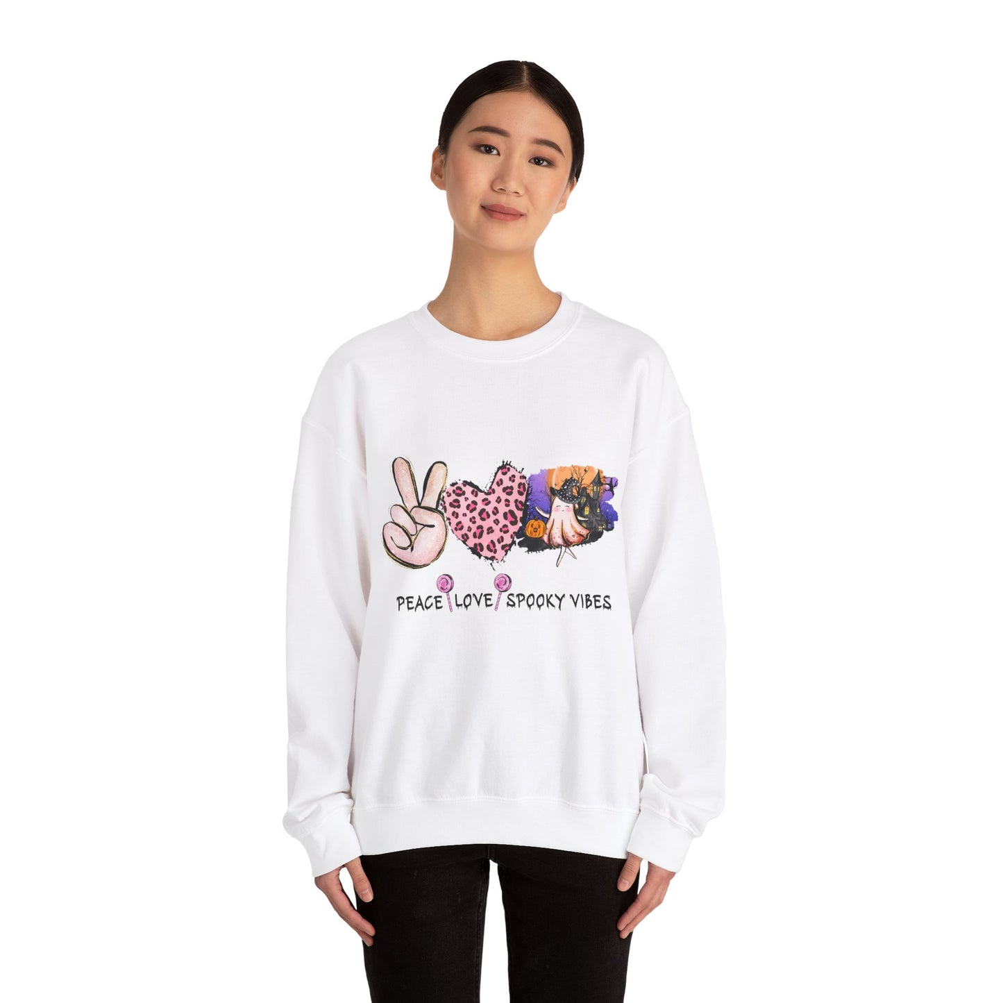 Peace Love Spooky Vibes Sweatshirt Retro Vintage Halloween Sweater Funny Halloween Apparel Spooky Season Crewneck Trendy Boho Halloween Gift