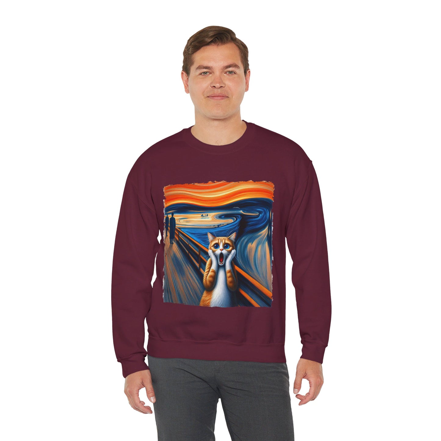 Funny Edvard Munch Cat Sweatshirt Funny The Scream-ing Cat Art Painting Sweater Parody of Edvard Munch Cat Sweater Unique Art Cat Lover Gift