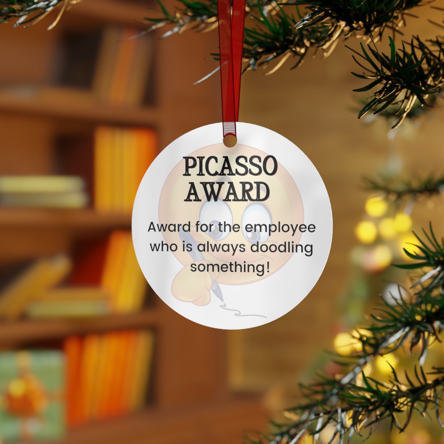 Funny Office Award Metal Ornament Picasso Award Funny Coworkers Work Party Gift Year End Ornament Office Gift Employee Christmas Ornament