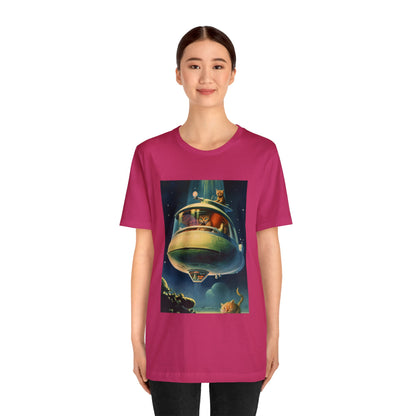 Funny Spaceship Cat UFO Shirts Unique Flying Saucer Retro Vintage Graphic UAP tshirt Galaxy Cat Unisex T-Shirt Cat Lover Tee Weird Cool Gift