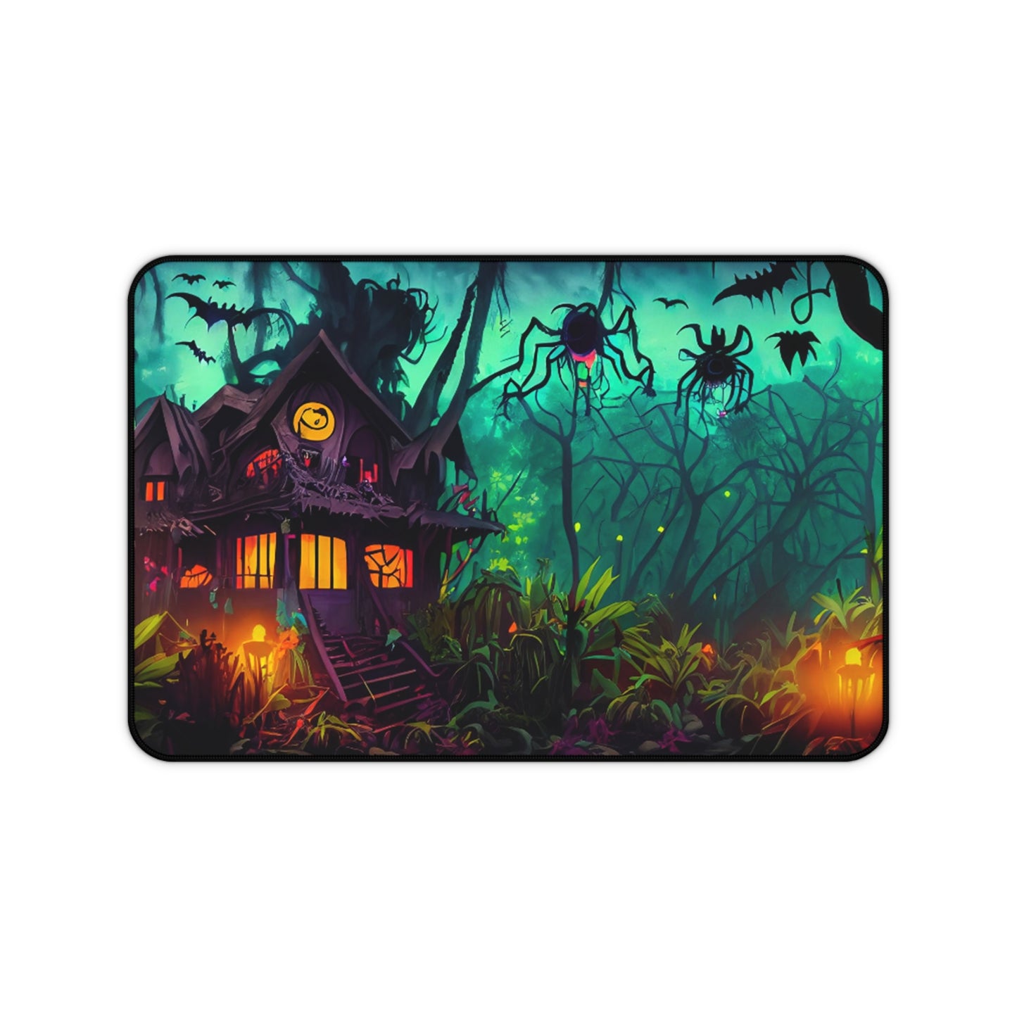 Retro Halloween Desk Mat Haunted House Office Desk Accessory Whimsigoth Mouse Pad Spooky Bats Desk Pad XL Creepy Spiders Gaming Mousepad