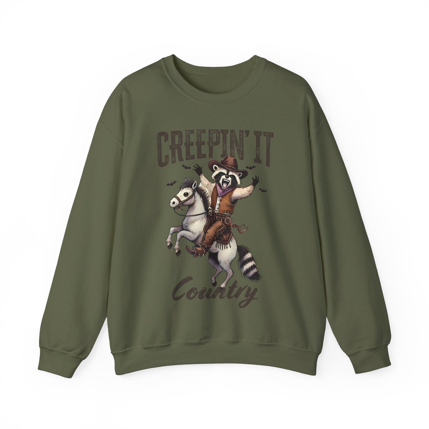 Raccoon Cowboy Halloween Creepin' It Country Funny Meme Sweatshirt Rodeo Raccoon Cowboy Pullover Sweater Western Rodeo Halloween Spooky Gift