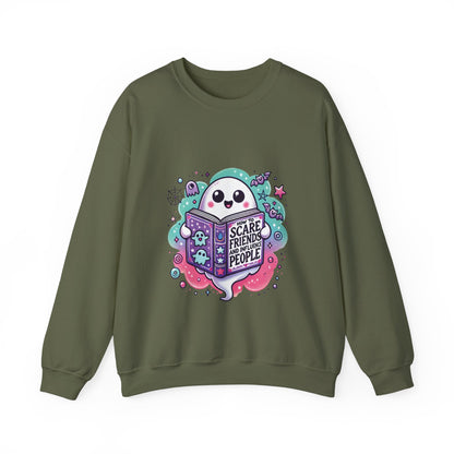 Ghost Reading Book Halloween Sweatshirt Funny How to Scare Friends Sweater Cute Ghost Pullover Sweat Book Lover Gift Halloween Teacher Gift