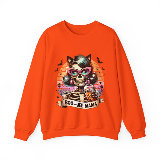 Retro Boo Jee Mama Sweatshirt Funny Mom Skeleton Coffee Sweater Halloween Mom Sweatshirt Bougie Spooky Mama Pullover Sweater Boujee Mom Gift