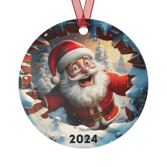 3D Breakthrough Cute Santa Ornament 2024 Christmas Decoration Round Metal Holiday 2024 Gift Idea Funny Exchange Gift White Elephant Xmas